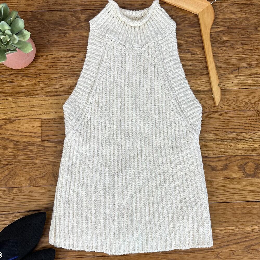 Anthropologie Cream Sleeveless Mock Neck Knit Sweater